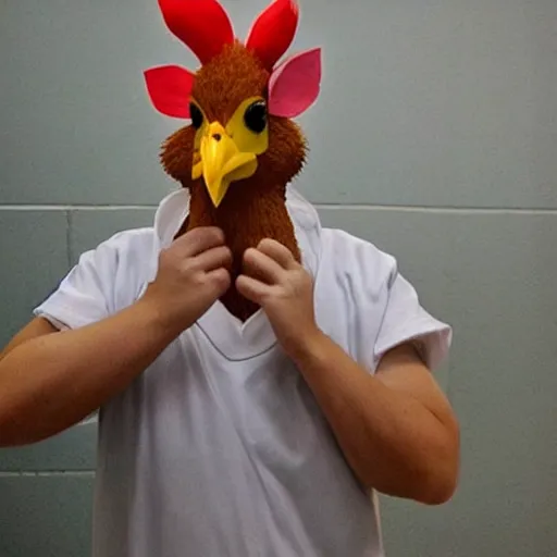 Image similar to prisoner with a cute chicken head