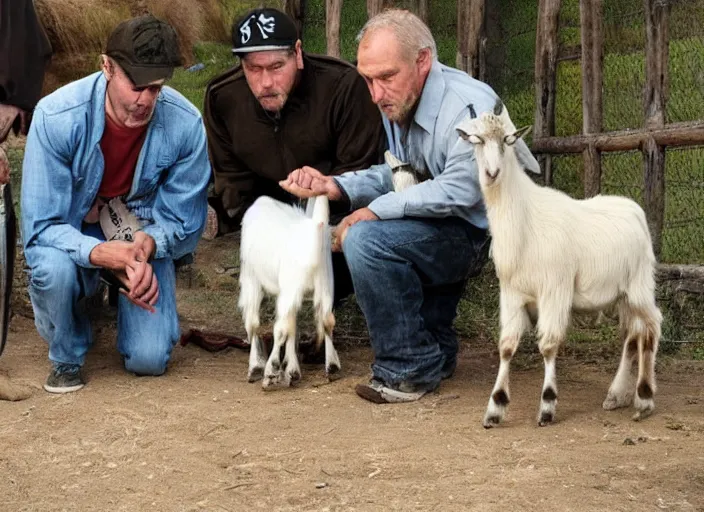 Image similar to three men who stare at goats, hollywood movie