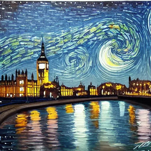 Image similar to painting of big ben in style of starry night