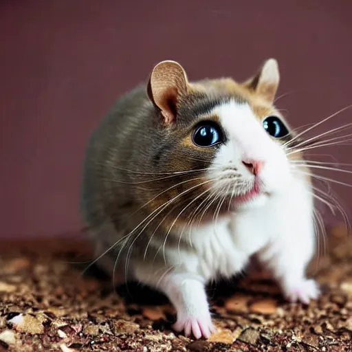 Prompt: a cat - hamster - hybrid reptile. animal photography,