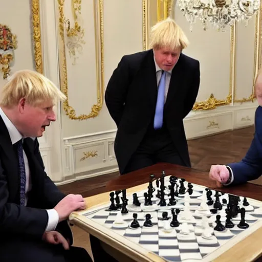 Image similar to Boris Johnson and putin playing a game of chess