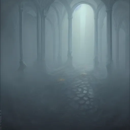 Prompt: minimalism fog, ornate background, beautiful fantasy detailed trending on artstation, oil painting, dramatic lighting, eterea, high quality print, fine art with subtle redshift rendering