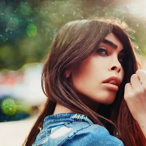 Image similar to 4k,ultra detailed portrait of Madison Beer drinking beer at the parking lot by Rachel Ruysch