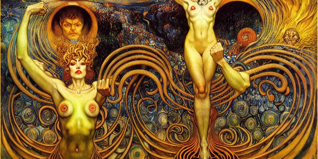 Image similar to Divine Chaos Engine by Karol Bak, Jean Delville, William Blake, Gustav Klimt, and Vincent Van Gogh, symbolist, visionary