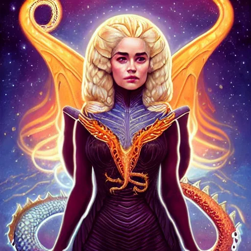 Image similar to cosmic stunning lofi daenerys targaryen portrait with her steampunk serpent dragon of fire flame, queen of dragons, Pixar style, by Tristan Eaton Stanley Artgerm and Tom Bagshaw.