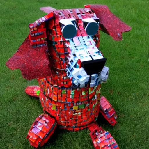 Prompt: a dog made entirely out of recycled toy parts