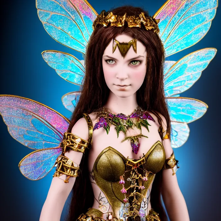Image similar to photograph of a real - life beautiful fairy with bejewelled armour. extremely detailed. 8 k
