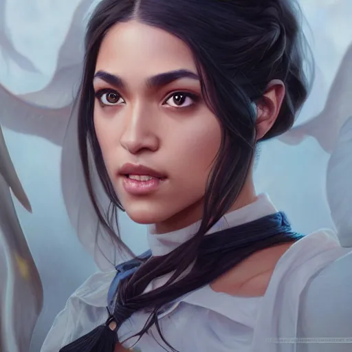 Prompt: ultra realistic illustration, alexandria ocasio - cortez anime, intricate, elegant, highly detailed, digital painting, artstation, concept art, smooth, sharp focus, illustration, art by artgerm and greg rutkowski and alphonse mucha