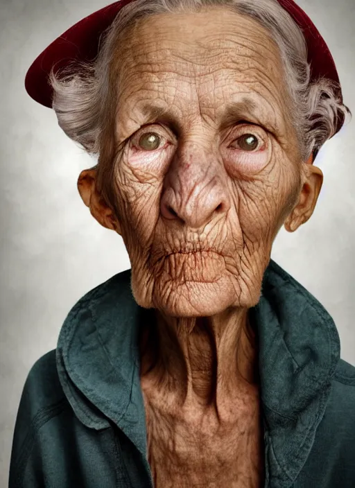 Image similar to an old woman with a weird look on her face, a surrealist painting by Martin Schoeller, shutterstock contest winner, pop surrealism, angelic photograph, stock photo, photoillustration