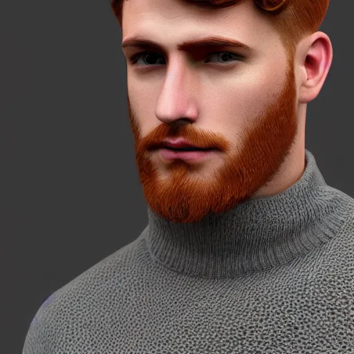 Prompt: A british man with a wide face as well as semi big lips and a ginger brown fade with uptop curly hair, in a grey sweater, 4k resolution, 8k resolution, HD Quality, highly detailed, very detailed, detailed, studio quality lighting, digital art, trending on artstation