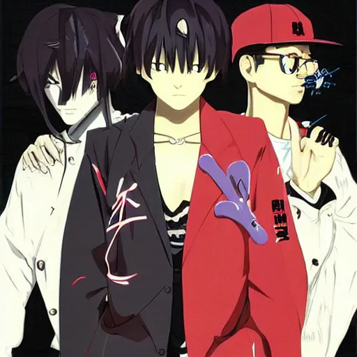 Prompt: the protagonists of a rap battle anime, art by shinichiro Watanabe,