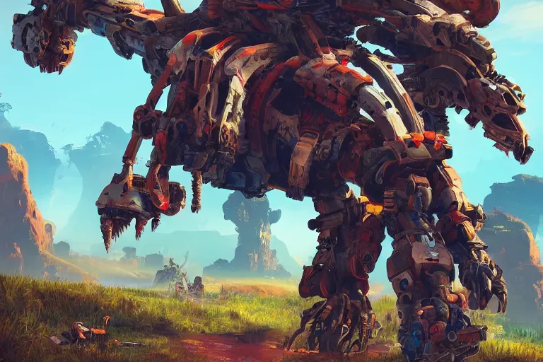 Image similar to burrower machine mecanical creature robot of horizon forbidden west horizon zero dawn radiating a glowing aura global illumination ray tracing hdr fanart arstation by ian pesty and alena aenami artworks in 4 k