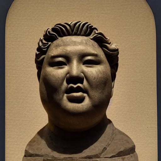 Image similar to polaroid photo of fragmented greek sculpture of kim jong - un