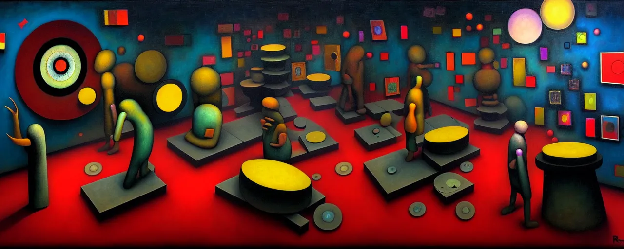 Image similar to hedonic treadmill, dark uncanny surreal painting by ronny khalil, shaun tan, and kandinsky, ixions wheel