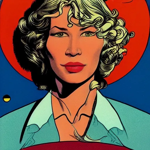 Prompt: renee zellweger retro minimalist portrait moebius starwatcher comic by jean giraud, 8 k