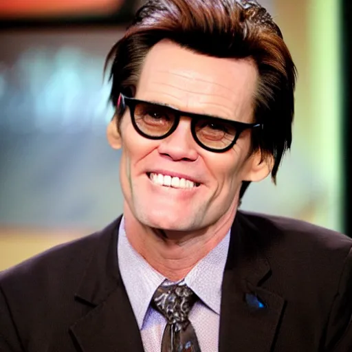 Image similar to jim carrey pretending to be larry king