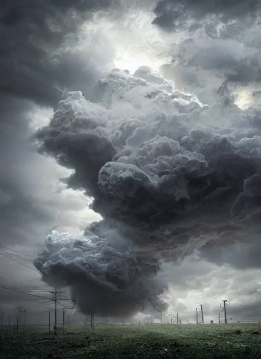 Prompt: a huge stormcloud made of electric waste concept art, dystopic, unreal, cineastic