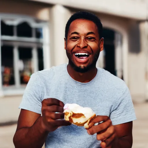 Prompt: a black man eating an icecream