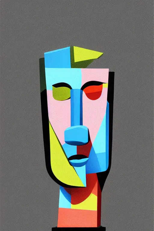 Image similar to cubist moai statue cutout digital illustration cartoon colorful beeple