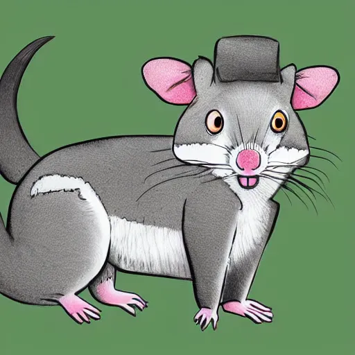 Prompt: a cool possum wearing a sideways cap, digital art