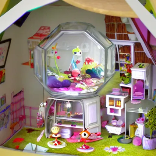 Image similar to pikmin dollhouse inside a kaleidoscope