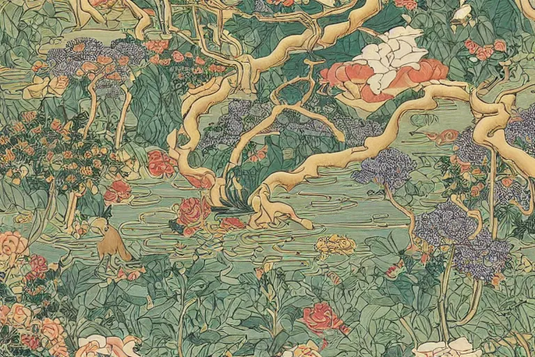 Prompt: beautiful incredibly detailed chinoiserie pattern by Bilibin