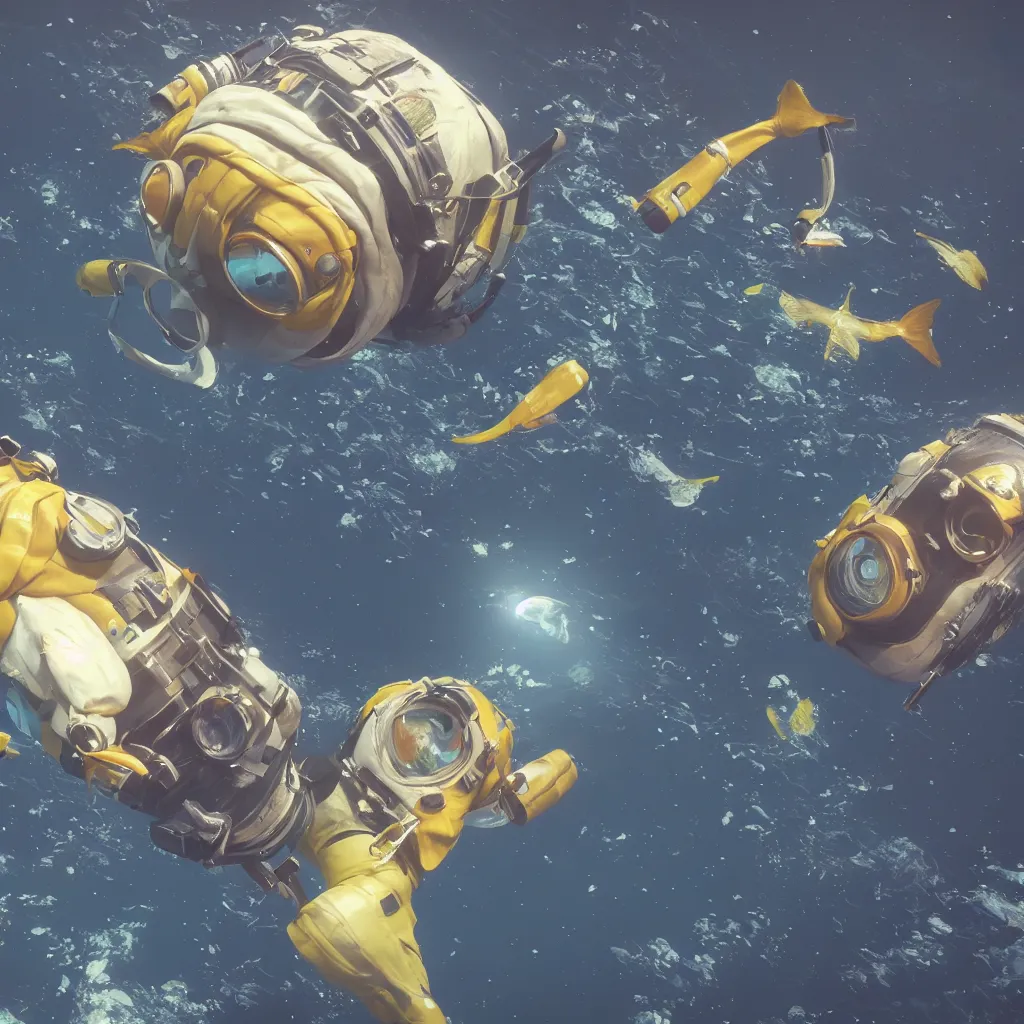 Image similar to fish astronaut, unreal engine, 4 k, ray - tracing,