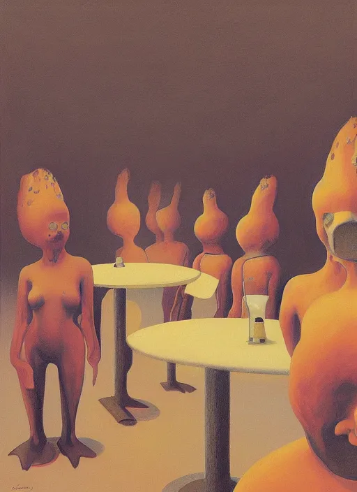 Prompt: spherical lava people at restaurant Edward Hopper and James Gilleard, Zdzislaw Beksinski highly detailed