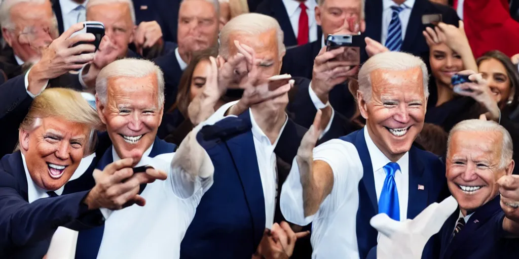 Image similar to trump and biden, selfie, influencers