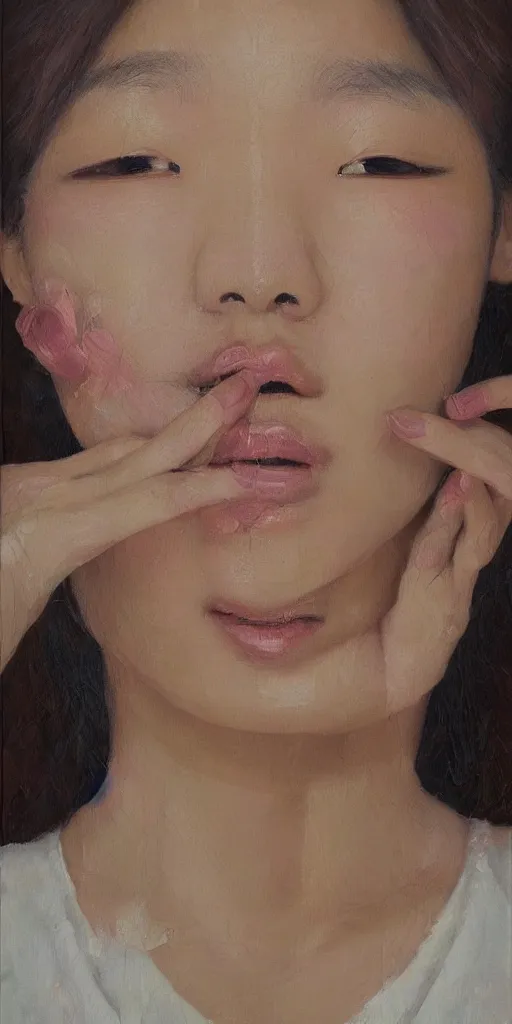 Prompt: beautiful highly detailed and expressive oil painting of a korean woman's face formed by petals, masterpiece, dynamic lighting,