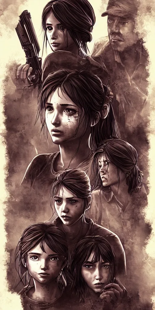 Image similar to cover artwork for a video game in the style of The Last of Us, female protagonist portrait, digital artwork, high resolution, gritty, dark vibe, detailed, trending on imagestation