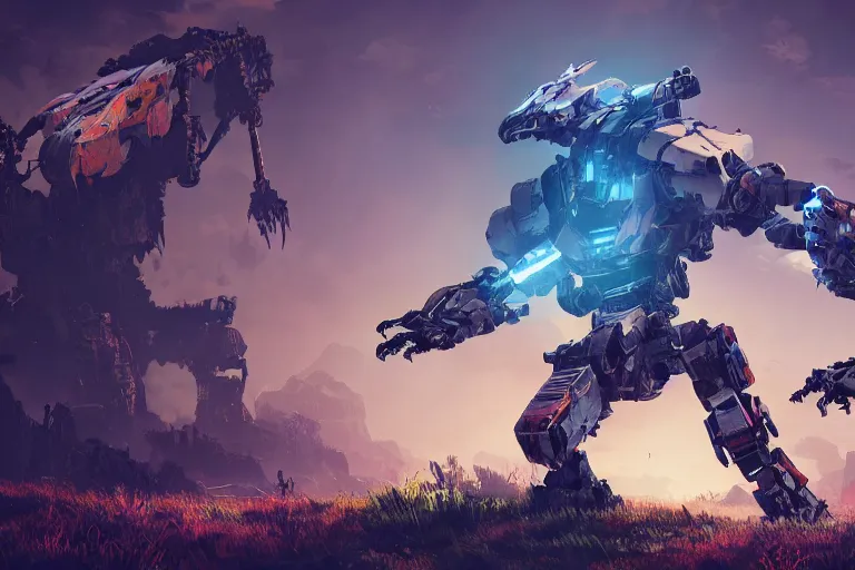 Prompt: scrapper machine mecanical creature robot of horizon forbidden west horizon zero dawn bioluminiscence global illumination ray tracing hdr fanart arstation by ian pesty and alena aenami artworks in 4 k