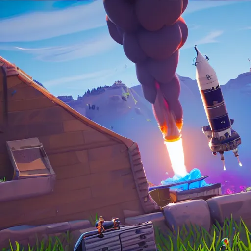 Prompt: fortnite rocket launch to the space station, 3 d render, unreal engine 4, high quality