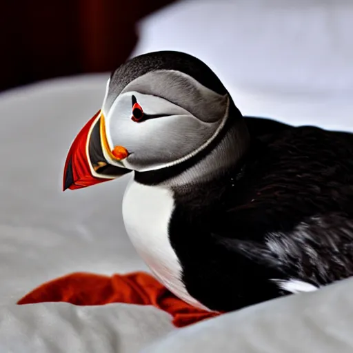 Image similar to puffin in a bed