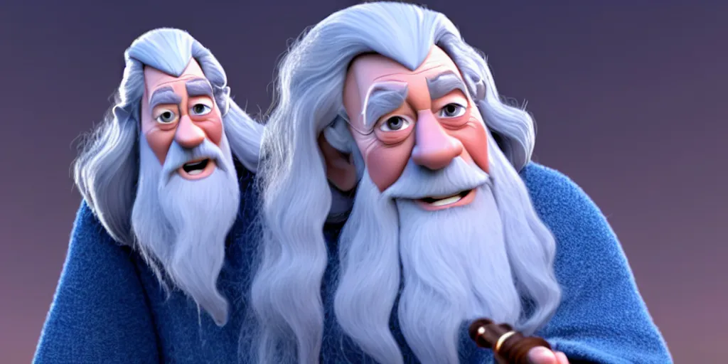 Image similar to a wholesome animation key shot of a gandalf the grey pixar and disney animation sharp render 3 d animated