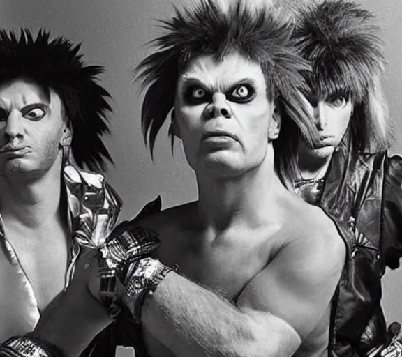 Image similar to blanka from street fighter in an eighties new wave band,