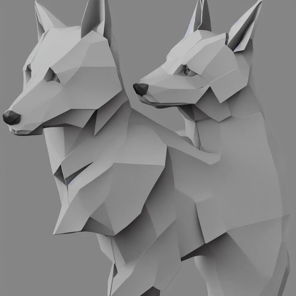 Prompt: 3 d rendering of japanese cardboard origami of simple shape of german shepherd, 2 d image, trending on artstation