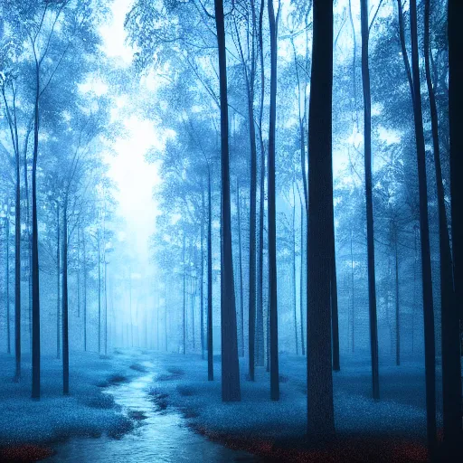 Prompt: rainy forest shades of blue cool wallpaper , octane render, 4k, artstation, detailed photo,