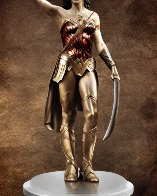 Prompt: a beautiful bronze statue of wonder woman, ancient greece, photorealistic, atmospheric