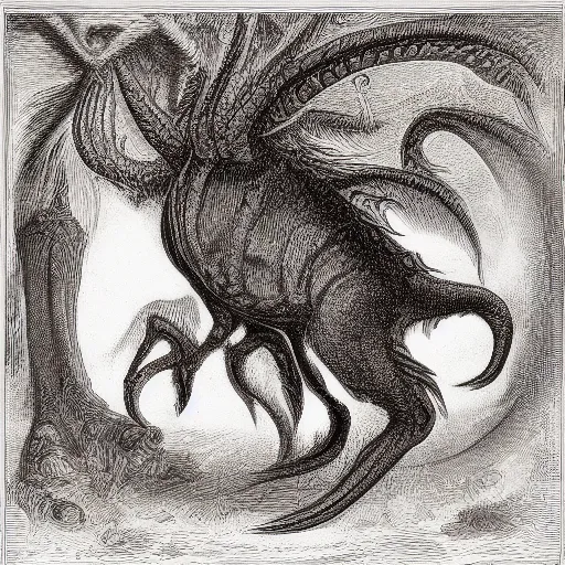 Image similar to bestiary of creatures from the depths of the unconscious psyche