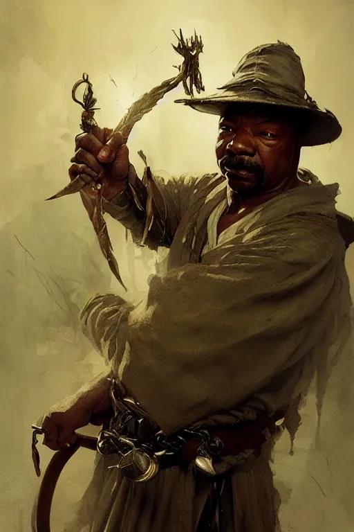 Image similar to carl weathers, sorcerer, lord of the rings, tattoo, decorated ornaments by carl spitzweg, ismail inceoglu, vdragan bibin, hans thoma, greg rutkowski, alexandros pyromallis, perfect face, fine details, realistic shaded