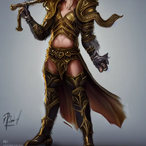 Image similar to a refined dnd satyr with flowy blonde hair, very confident wearing some leather armor and a set of pan flutes, very fancy, refined materials, trending on art station, digital art, airbrush