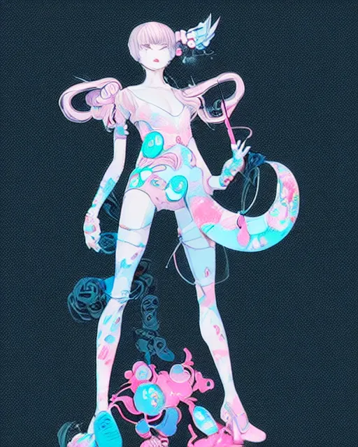 Image similar to james jean isolated vinyl figure harajuku magical girl character design, figure photography, dynamic pose, holographic undertones, glitter accents on figure, anime stylized, sharp focus, accurate fictional proportions, high delicate defined details, ethereal lighting