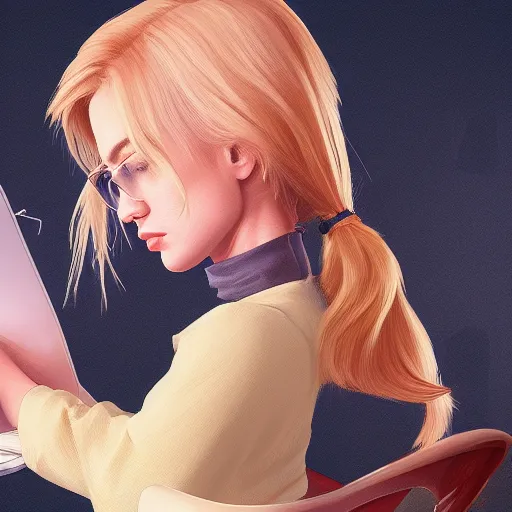 Prompt: Gamergirl with blond hair with cat on desk, hyperdetailed, artstation, cgsociety, 8k