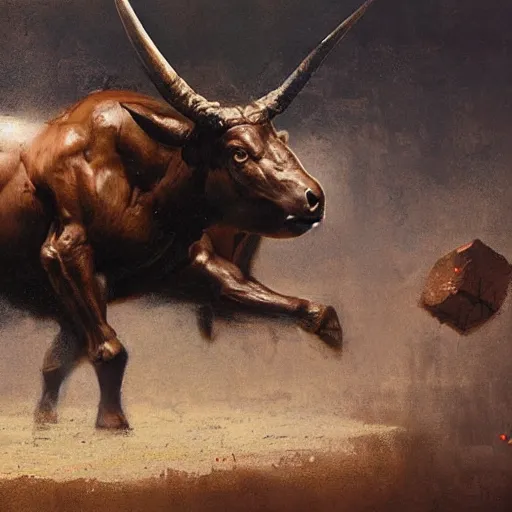 Prompt: minotaur doing aerobic, oil painting, by greg rutkowski