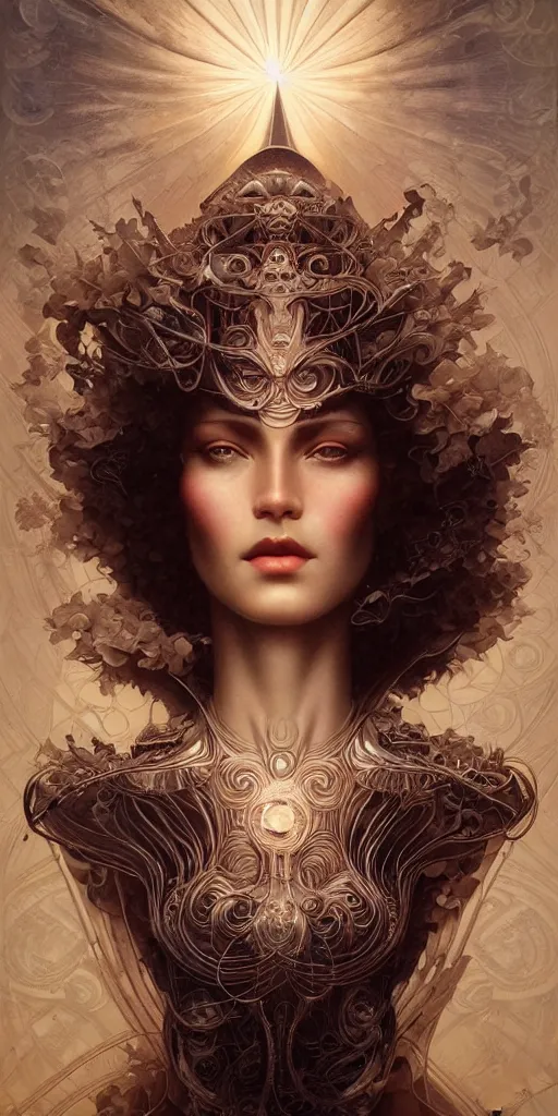 Image similar to a beautiful hyperrealistic portrait pose of a stunning Art Deco model in a sunbeam, intricate, elegant, highly detailed, smooth, sharp focus, award-winning, masterpiece, in the style of Tom Bagshaw, Cedric Peyravernay, Peter Mohrbacher