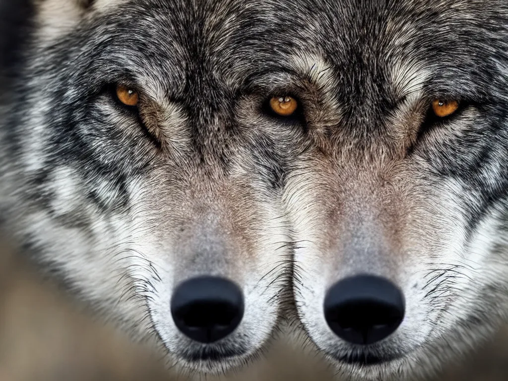 Image similar to ultra detailed photo, extreme close up of wolf face, telephoto lens