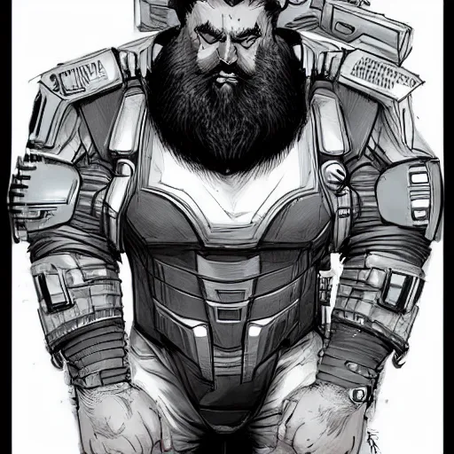 Image similar to large, stocky bearded man, sci fi, shadowrun, by artgerm, josan gonzales, artstation, concept art, sharp focus, graphic novel