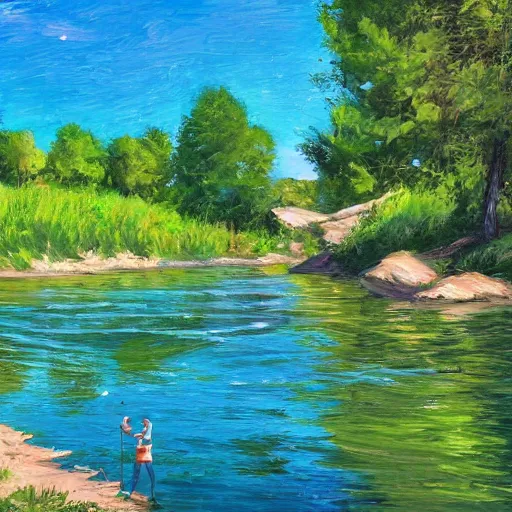 Prompt: a summer day spent at the fishing hole, Aenami, Alena