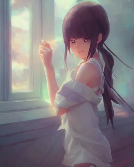 Image similar to an adorable girl, full shot, atmospheric lighting, detailed face, by makoto shinkai, stanley artgerm lau, wlop, rossdraws